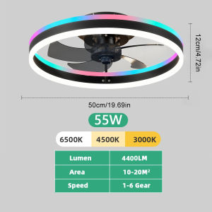 Hunta RGB Ceiling Fan Light 55W Acrylic Fan Light Eye Protection Ceiling Fan Light 3-color Light Adjustable DC Motor 6-speed Wind Speed.