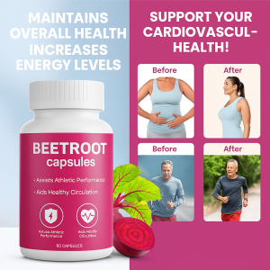 Organic Beetroot Capsules 60-Count Natural Beet Root Extract Boosts Energy Heart Health Blood Pressure Supports Immunity & Digestion