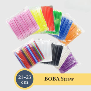 23CM 100PCS Disposable Milk Tea Straw/Sago Straw Black/Clear Individually Packed By 100s Thick And Thin Straw