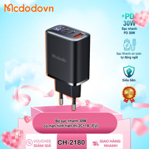 [Chính Hãng] Mcdodo CH-2180 Cốc Sạc Nhanh 30W 2C+1A Có Màn Hình Hiển Thị – 3 Cổng PD/QC (Chuẩn EU)
