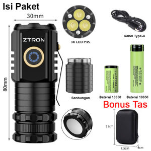 Senter LED Super Terang Mini 3xLED P35 BL-350 Magnet Hiking Camping