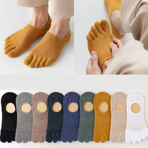 3 Pairs Mens Fashion Open Toe Sweat-absorbing Boat Socks Cotton Breathable Invisible Ankle Short Socks Elastic Man Finger Sock