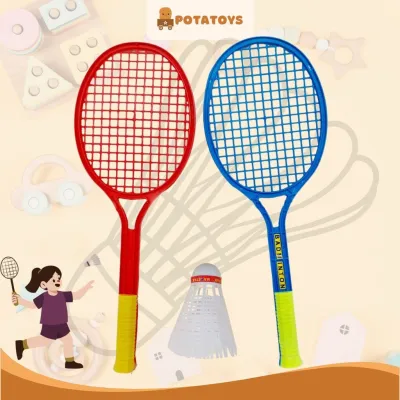 POTATOYS Set Mainan Badminton Anak Set 2 Raket dan 1 Kock Plastik / Mainan Olahraga Anak