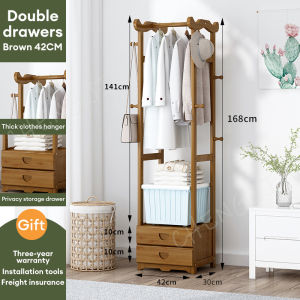 Bamboo Clothes Drying Rack Rak Baju Double Pole Coat Rack Almari Rak Baju Penyangkut Pakaian Hat Coat Rack Stand 衣帽架