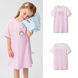 balabala Miiiiichan Ip Girl Nightgown Children Home Clothing Summer Air Conditioning Dress Pure Cotton