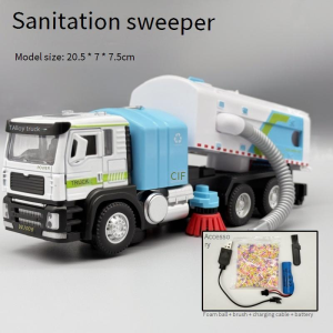 1: 50 Electric Sweeper Alloy Watering Truck Diecast Model Miniature Toys Car Doors Opened Sound Light Vehices for Children Gifts