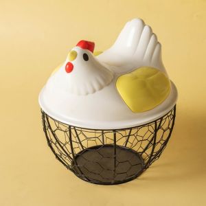 SIRENXI có nắp Giỏ đựng trứng hình con gà Mộc mạc Phong cách nông thôn Hộp đựng trứng Dễ thương Lưu trữ Giỏ sắt rỗng Phụ Kiện Nhà Bếp