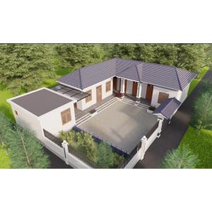 15x15m Bản Vẽ Thiết Kế Nhà vườn Mái Nhật. In Giấy A3 ảnh 3D màu gồm Kiến Trúc Kết Cấu.