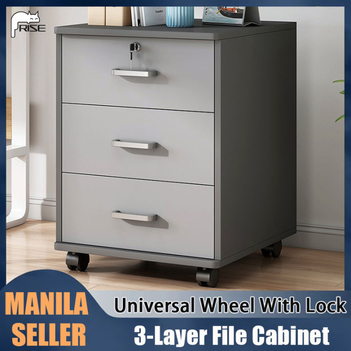 RISE 3 Layer File Cabinet with Lock Office Storage Cabinet with Wheel ...
