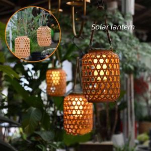 XUNJIE christmas lights solar light outdoor waterproof Handmade Imitation Bamboo Woven Lanterns Hanging Atmosphere Woven Wind Lamps Creative Chinese Style Woven Solar Lanterns Outdoor