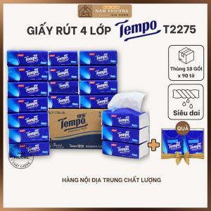 Khăn Giấy Rút Cao Cấp 4 lớp Tempo Không Mùi Thùng 18 Gói K32