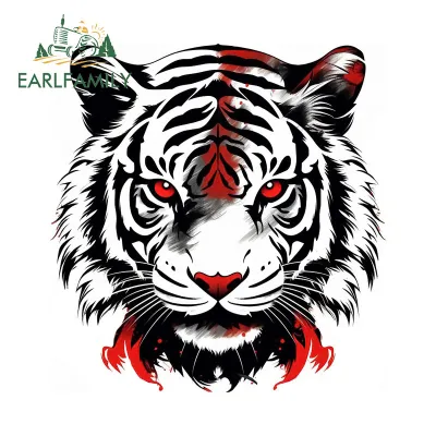 EARLFAMILY Tiger Red with Black Graffiti Car Stickers Caravan Windshield Skateboard Occlusion Scratch Vinyl Decal Personality Waterproof Car Goods