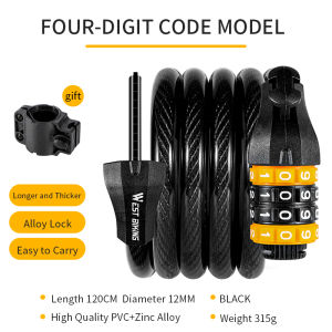 WEST BIKING Password Bike Lock Anti-Theft Security Cable Locks For Bike MTB Road Bike 5 digits Password Lock Motorcycle Cycling Cable Lock