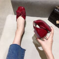 Beanie Shoes Women 2022 Summer New Bow Flat Single Shoe Women Soft Soled Casual Square Toe Shallow Mouth Granny Shoes. 