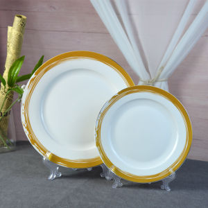 Restaurant ceramic luxury plates with gold rim wedding decor porcelain dinner dish 2pcs set