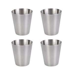4pcs Portable Metal Drinking Cups 30ml Glasses for Hiking Picnics and Travel Comes Convenient PU Leather Case Drinkware