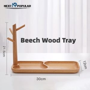 【SG STOCK】Beech wood tray with tree shape key holder shelf