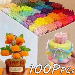 INNICE 100/300/400Pcs Flexible Wire Chenille Stems Plush Bendable Pipe Cleaners Soft Touch Craft Stamen for Artificial Flower Making