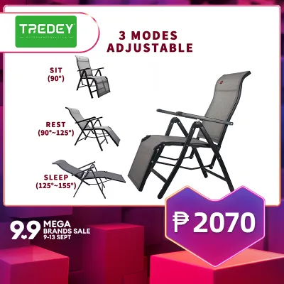 TREDEY Folding Lounge Chair Textilene 6 Grades Outdoor Deck Chair Office Lazy Nap Lunch Chair camp chair w/Armrest For Garden
