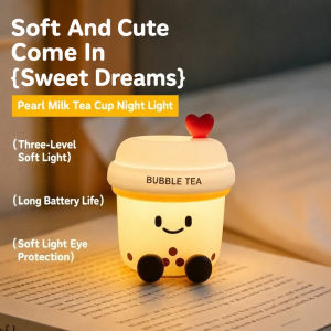 Cute Milk Tea Night Light LED Pat Lights Portable USB Rechargeable Night Lamp for Bedroom Kids Room Gift