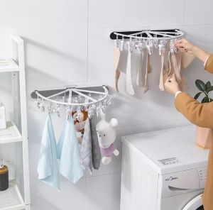 [SG SELLER] Punch-free sock clip small hanger clothes hanger Foldable multi-purpose socks rack childrens plastic shelf outdoor balcony no drilling required
