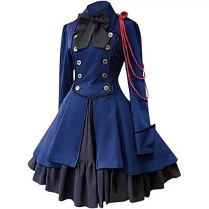 Medieval cos Renaissance Gothic Dress with Vintage Bow and Ruffle Punk Style cosplay Skirt