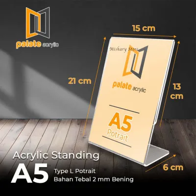 Acrylic Akrilik Brosur Stand A5 Ukuran 15x21cm Tipe L Potrait