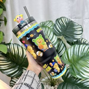KT001 แก้วเก็บความเย็น แก้วลายการ์ตูนเก็บความเย็น แก้วน้ำเก็บอุณหภูมิร้อน-เย็นพร้อมจุกปปิดฝาสุดน่ารัก แก้วน้ำสแตนเลส ขนาด 30oz/890ml.