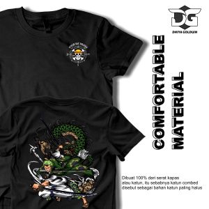 Dhiya Golduin Store Baju Kaos Cowo Distro Anime One Piece Roronoa Zoro Katun Combed30s