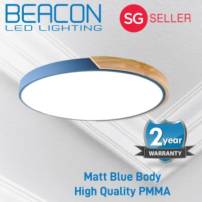 BEACON LED 20W/30W/48W Nordic Minimalism Ultra Thin Ceiling Light With Wood / Square Round - Tri Colour (Turn off/on to change colour)-2 year warranty LONGEST WARRANTY