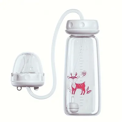 NAPKERY Normal-Neck Hands-Free Baby Bottle with Straw Brush 8oz/240ml Milk Storage Bottle Self-Feeding Feeding Bottle Set