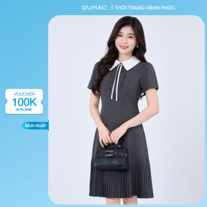 Đầm nữ dáng A xòe GUMAC tay ngắn phối cổ trắng tùng váy dập ly tạo kiểu thanh lịch thời trang LDF1206