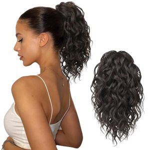 HUNIU Ombre Bím tóc đuôi ngựa buộc dây sóng sâu Ngô Perm Phần nối tóc đuôi ngựa Bộ tóc giả đuôi ngựa ngắn xoăn Sợi chịu nhiệt Kẹp vào Phụ kiện tóc đuôi ngựa dành cho phụ nữ