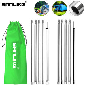 SANLIKE 2pcs Stainless Steel Light Poles Tent Pole Rod Tarp Poles Canopy Pole Adjustable Pole Tent with Storage Bag 10 Sections Steel Pole Camping Equipment