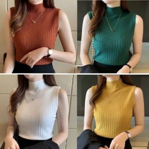 GF SF Claresta Knit Rib / Atasan Wanita Turtleneck Tanpa Lengan