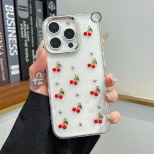 Case Iphon* Cherry Aesthetic Clear Glitter - Hardcase/Case Hp Untuk Iphon* X Xs Xr 11 12 13 14 15 16 Pro Max Plus Casing Full Cover Pelindung Handphone RCI514