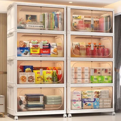 Upgrade Foldable Storage Cabinet Free- Installation Storage Durabox For Clothes Books Toys Plastic Cabinet With Wheel Living Room Kitchen Bedroom Storage Organizer