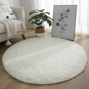 Round Rug Silky Plush Solid Color Soft Floor Mat for Bedroom Living Room Chair Yoga Home Decor