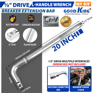 MYDIYHOMEDEPOT - Good King 12” Or 20” ½” Heavy Duty Drive CR-V L Handle Wrench L Handle Bar Extension Breaker Bar Socket
