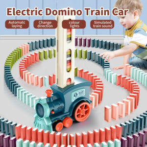 COD Kids Electric Domino Train Car Set Sound & Light Automatic Laying Dominoes Puzzle Music Brick Blocks Game Educational DIY Toy