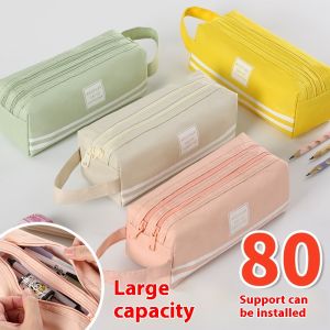 Hộp Bút Chì Vải Oxford hai lớp dung tích lớn với tay cầm khóa kéo cho học sinh