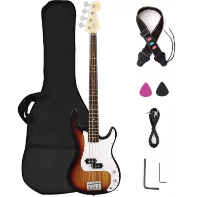 Full Size 46 Inch High Gloss Electric Bass Guitar 4 StringsBass Guitar With Gig Bag Kit