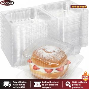 [VTO] Clear Plastic Square Hinged Food Container with Clear Lids Disposable Plastic To Go Container Clamshell Takeout Tray for Cake Slice/Dessert/Hamburger/Salad