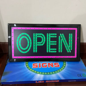 ป้ายไฟ ป้ายไฟร้าน ป้ายไฟตัวอักษร ป้ายไฟวิ่ง ป้ายไฟopen ป้ายไฟled OPENสีเขียว ขอบชมพู
