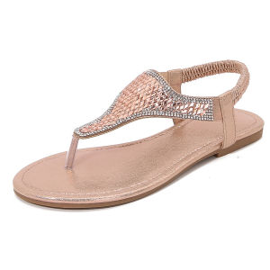SHUNAICHI IELTS Run Large Size Hollow Cross-border Flat Bottom Rhinestone Sandals Bohemian Comfort Womens Shoes Summer 187-2