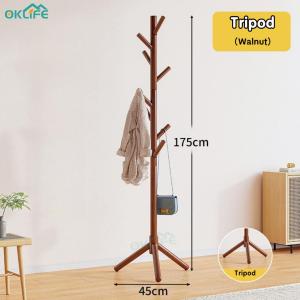 [OKLIFE. SG]Household Simple Hang the Clothes Shelf Room Pannier Bag Shelf 100% solid wood Wooden Clothes Hanger Rack