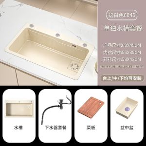 White Sink Kitchen Vegetable Washing Basin Household Handmade Above Counter Sink Large Single Bowl Stainless Steel Under Counter Dishwashing Sink