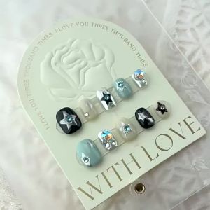 [HANDMADE]Artificial Nail Contrasting Stars Fantasy Interslar Phototpy Nails Reusable and Removable Nails