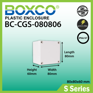 BOXCO BC-CGS-080806 (80x80x60 mm) IP67 Waterproof PC Plastic Junction Box with Screw type insert