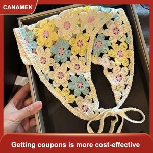 【CANAMEK 】 Knitted Triangle Headband Cute Little Cherry French Pastoral Style Headband Towel Crochet Flower Headscarf